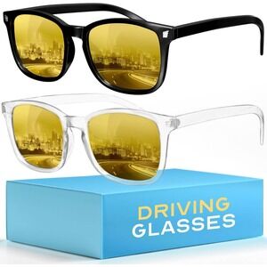 LIVHO 2 Pack Night Vision Driving Glasses Yellow Lens Anti Glare UV400 8082K